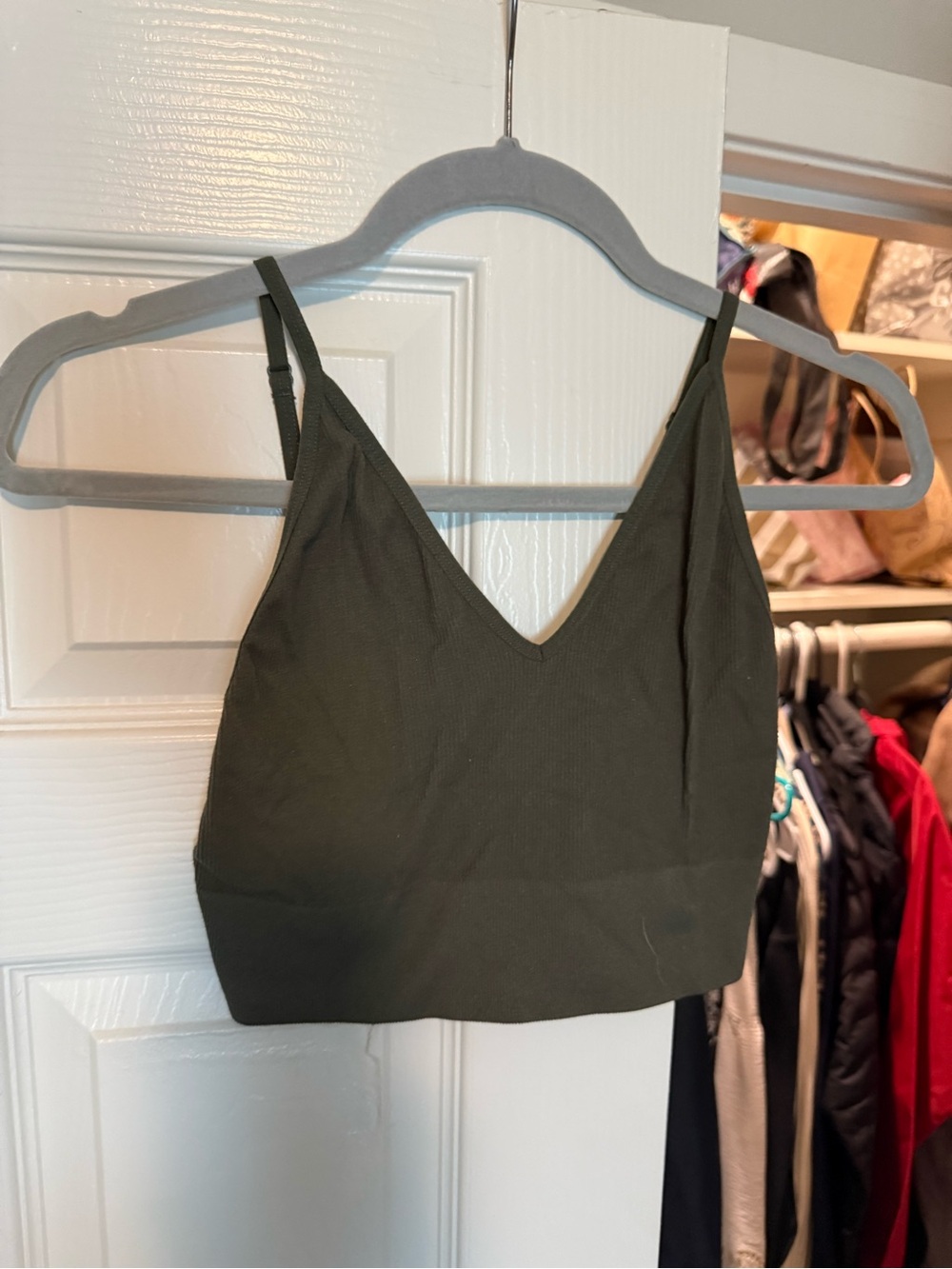 Bozzolo Olive Ribbed V-Neck Tank